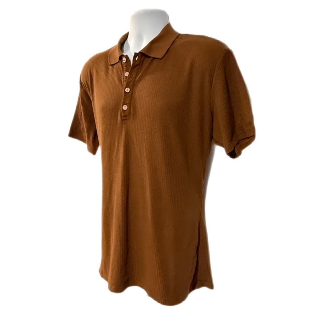 URRU Men’s Brown Short Sleeve Muscle Stretch Polo Shirt – Size Large - Picture 5 of 9